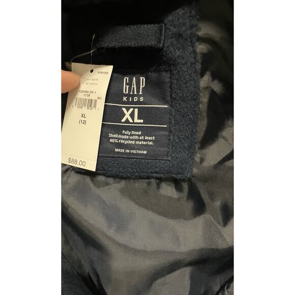 NWT GAP Kids Wool Blend Varsity Jacket Navy Blue Striped Trim Size XL 12 - Picture 3 of 4